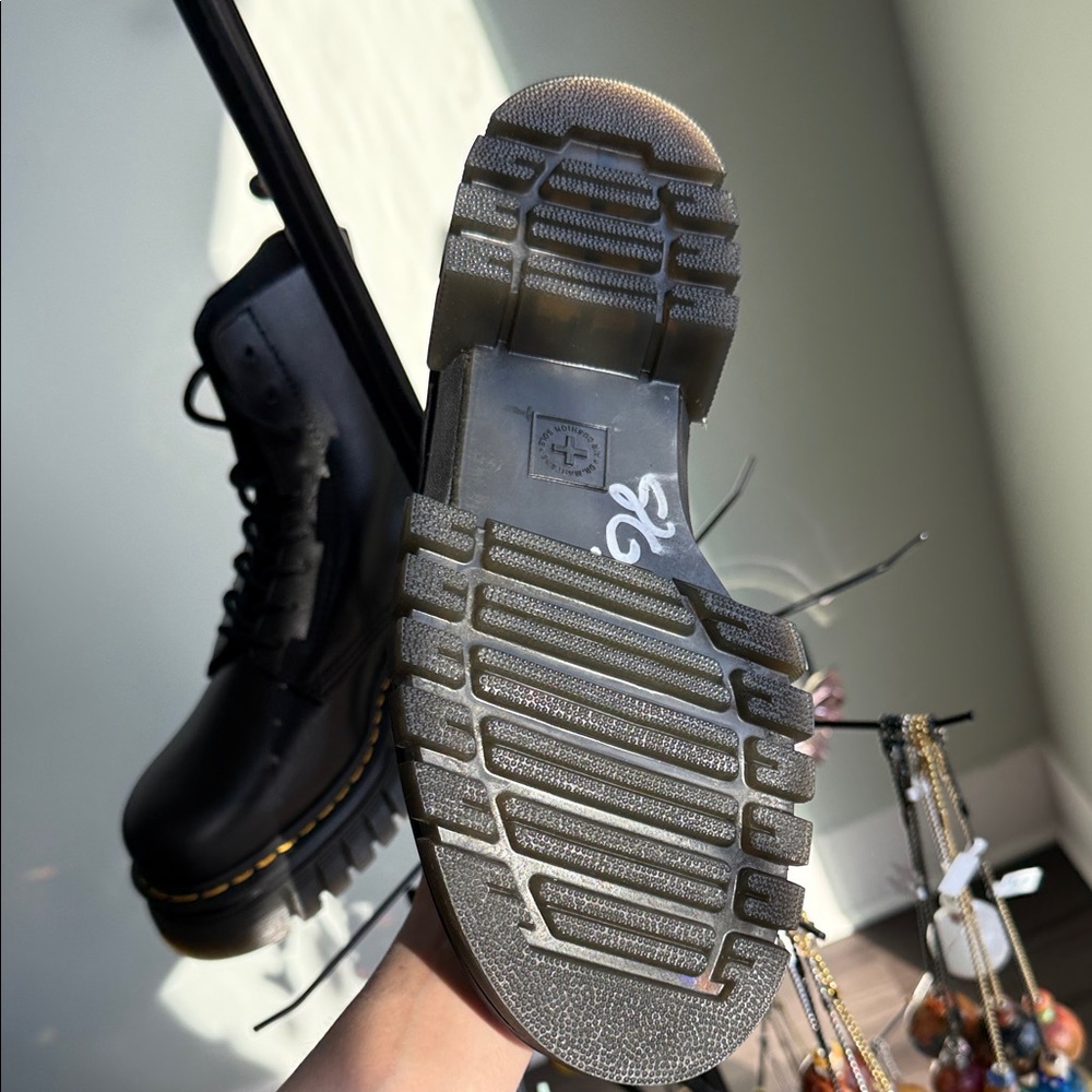 Dr. Martens Black Leather Boots with Yellow Accents - Picture 8 of 12